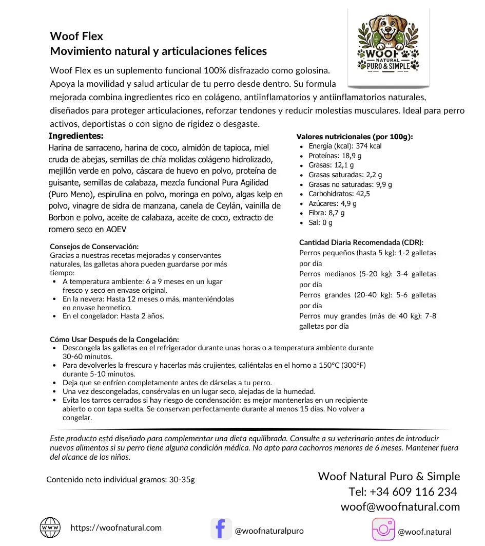 Woof Flex - Articulaciones Felices y Movimiento Natural para Perros Woof Natural - Puro & Simple - Obrador canino artesanal para perros felices
