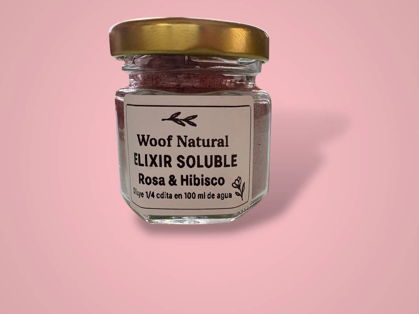 Elixir Rosa & Hibisco - Bebida Floral Soluble para Perros Woof Natural - Puro & Simple - Obrador canino artesanal para perros felices