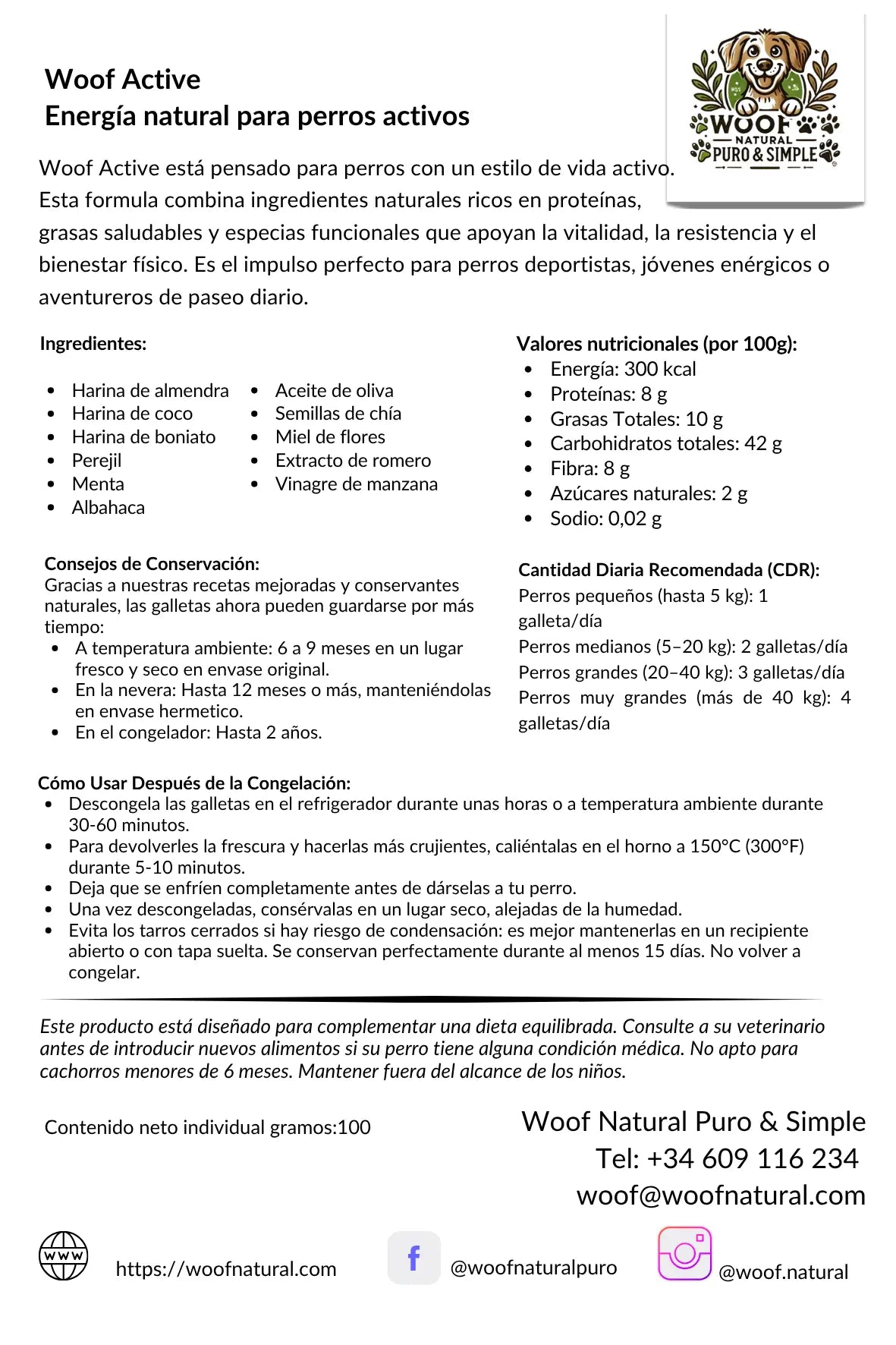 Woof Active - Energía y Vitalidad Natural para Perros Activos Woof Natural - Puro & Simple - Obrador canino artesanal para perros felices