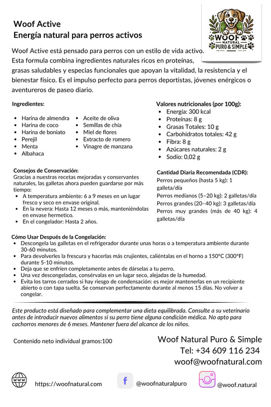 Woof Active - Energía y Vitalidad Natural para Perros Activos Woof Natural - Puro & Simple - Obrador canino artesanal para perros felices