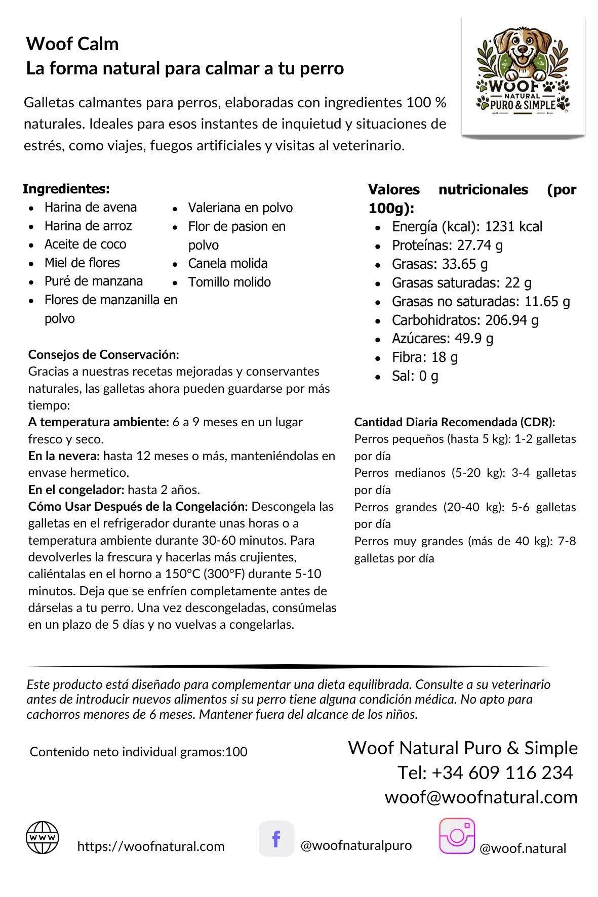 Woof Calm - Relajación Natural y Tranquilidad para Perros Woof Natural - Puro & Simple - Obrador canino artesanal para perros felices