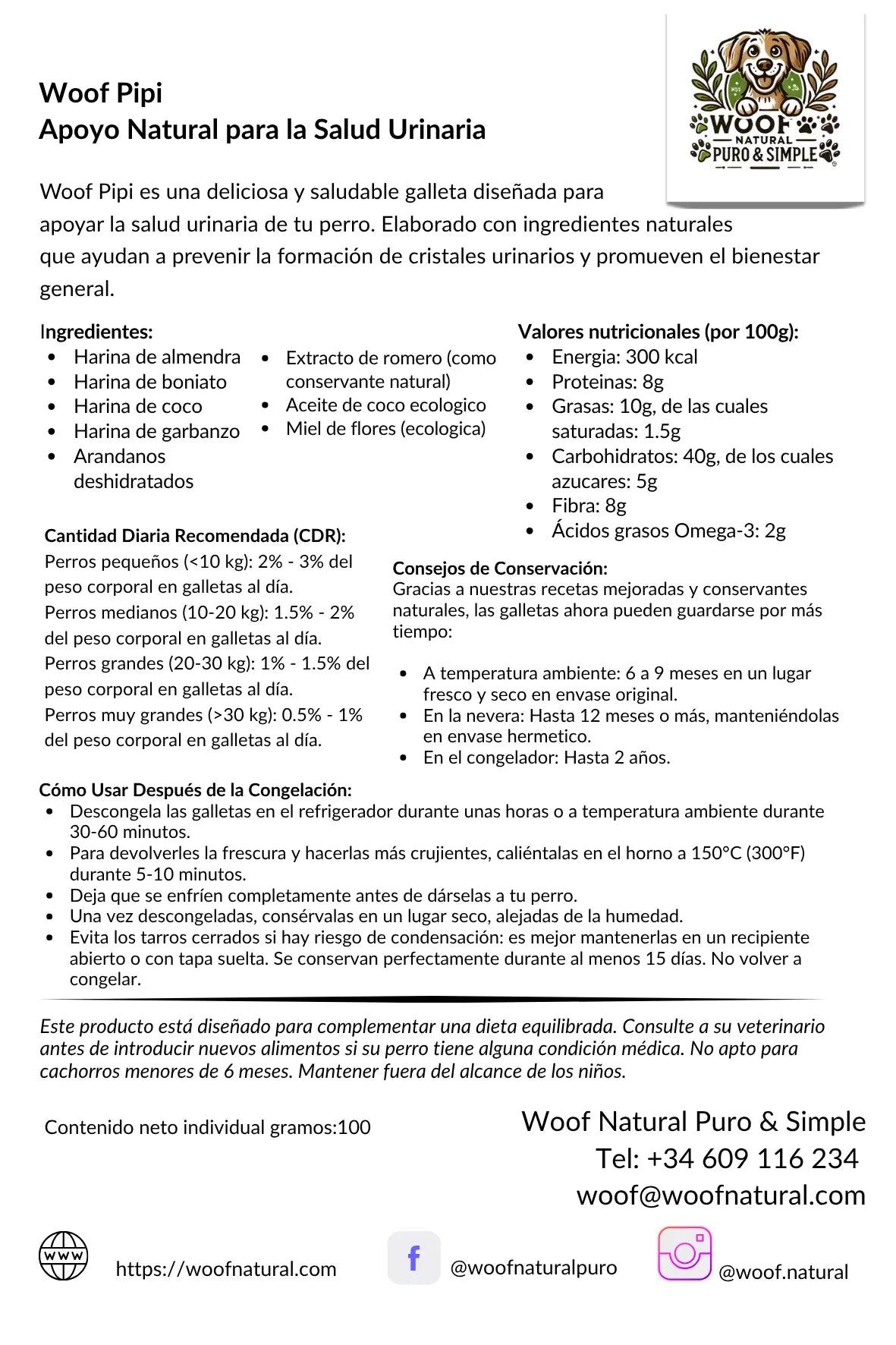 Woof Pipi - Bienestar Urinario Natural para Perros Woof Natural - Puro & Simple - Obrador canino artesanal para perros felices