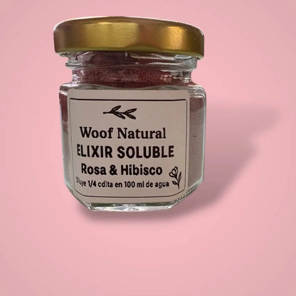 Elixir Rosa & Hibisco - Bebida Floral Soluble para Perros Woof Natural - Puro & Simple - Obrador canino artesanal para perros felices