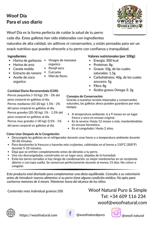 Woof Día - Bienestar Diario Natural para Perros Woof Natural - Puro & Simple - Obrador canino artesanal para perros felices