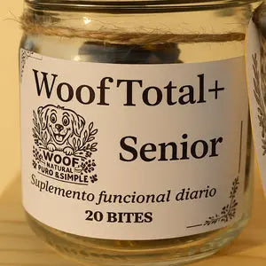 Woof Total+ – Suplemento funcional diario en formato bocado. Classic, Sweet y Senior Woof Natural - Puro & Simple - Obrador canino artesanal para perros felices