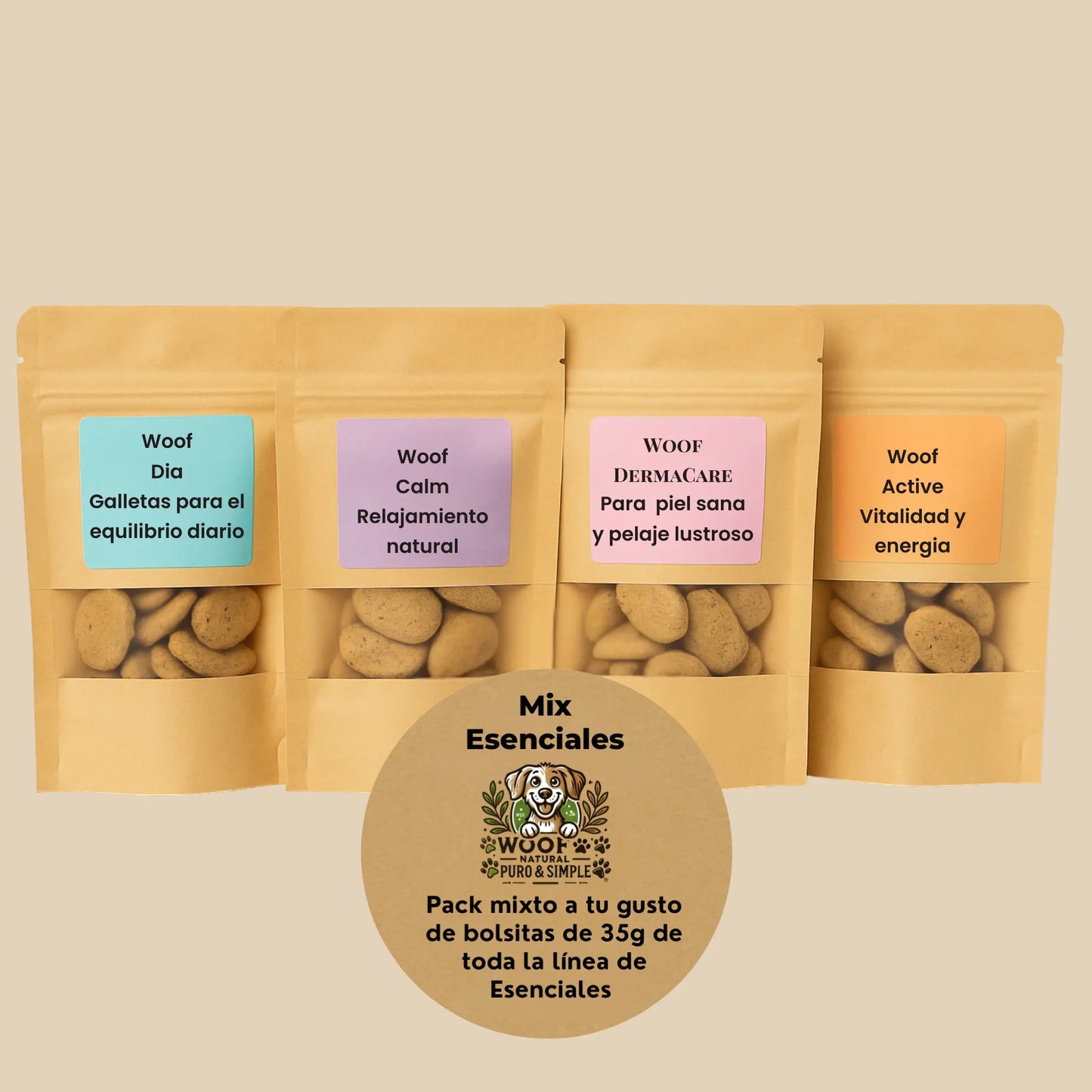 Mix Personalizado Bolsitas Esenciales - Crea tu Pack Único para Perros Woof Natural - Puro & Simple - Obrador canino